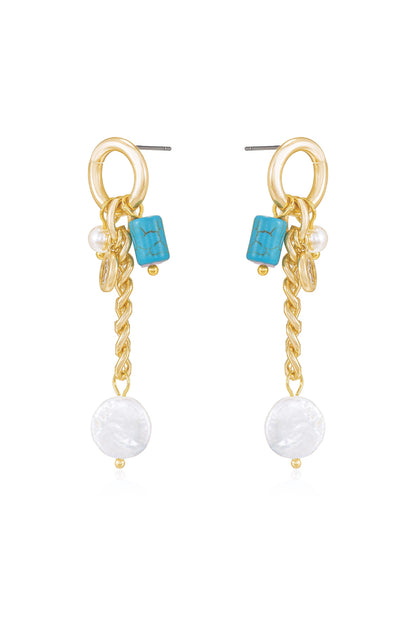 Pearl, Turquoise, and Crystal Charm 18k Gold Plated Dangle Earrings side
