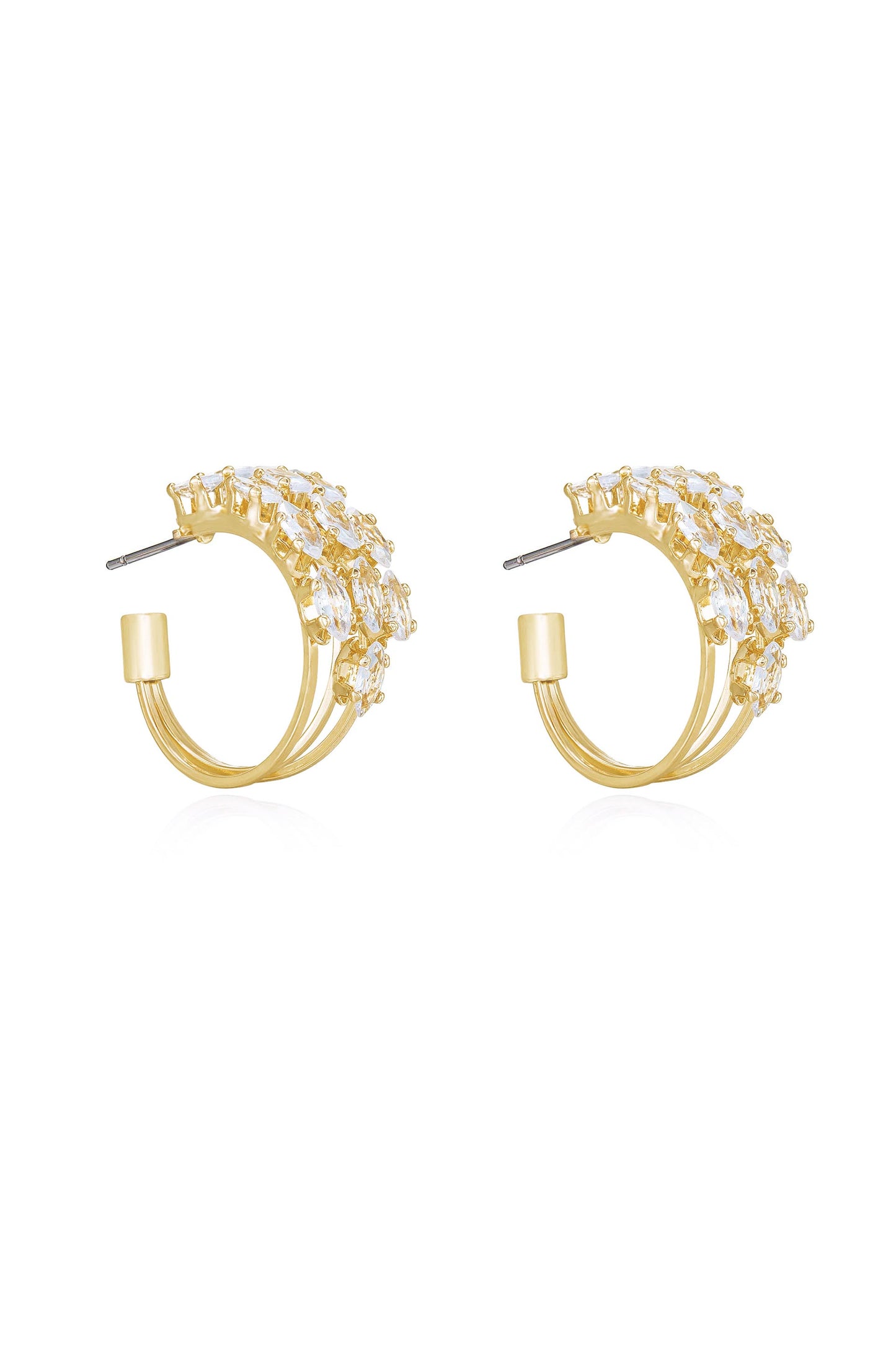 Multi-Crystal Huggie 18k Gold Plated Hoop Earrings in clear side