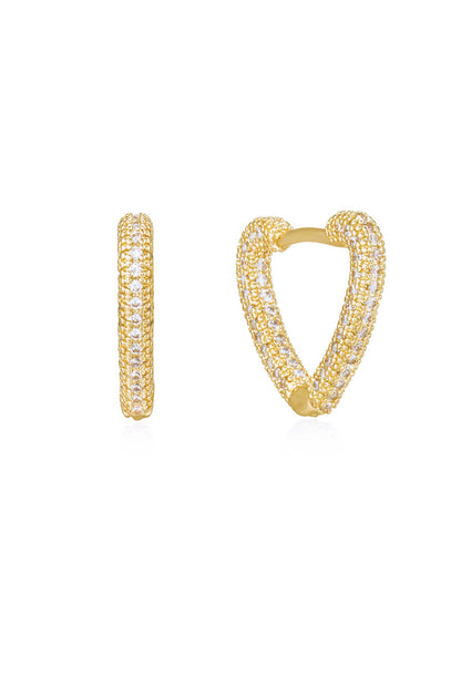 Mini Crystal Cluster Heart 18k Gold Plated Hoop Earrings