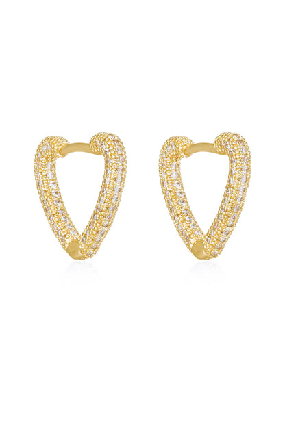 Mini Crystal Cluster Heart 18k Gold Plated Hoop Earrings side