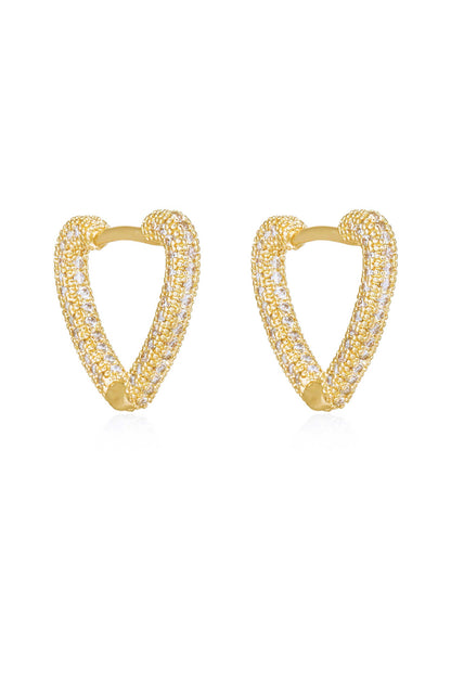 Mini Crystal Cluster Heart 18k Gold Plated Hoop Earrings side