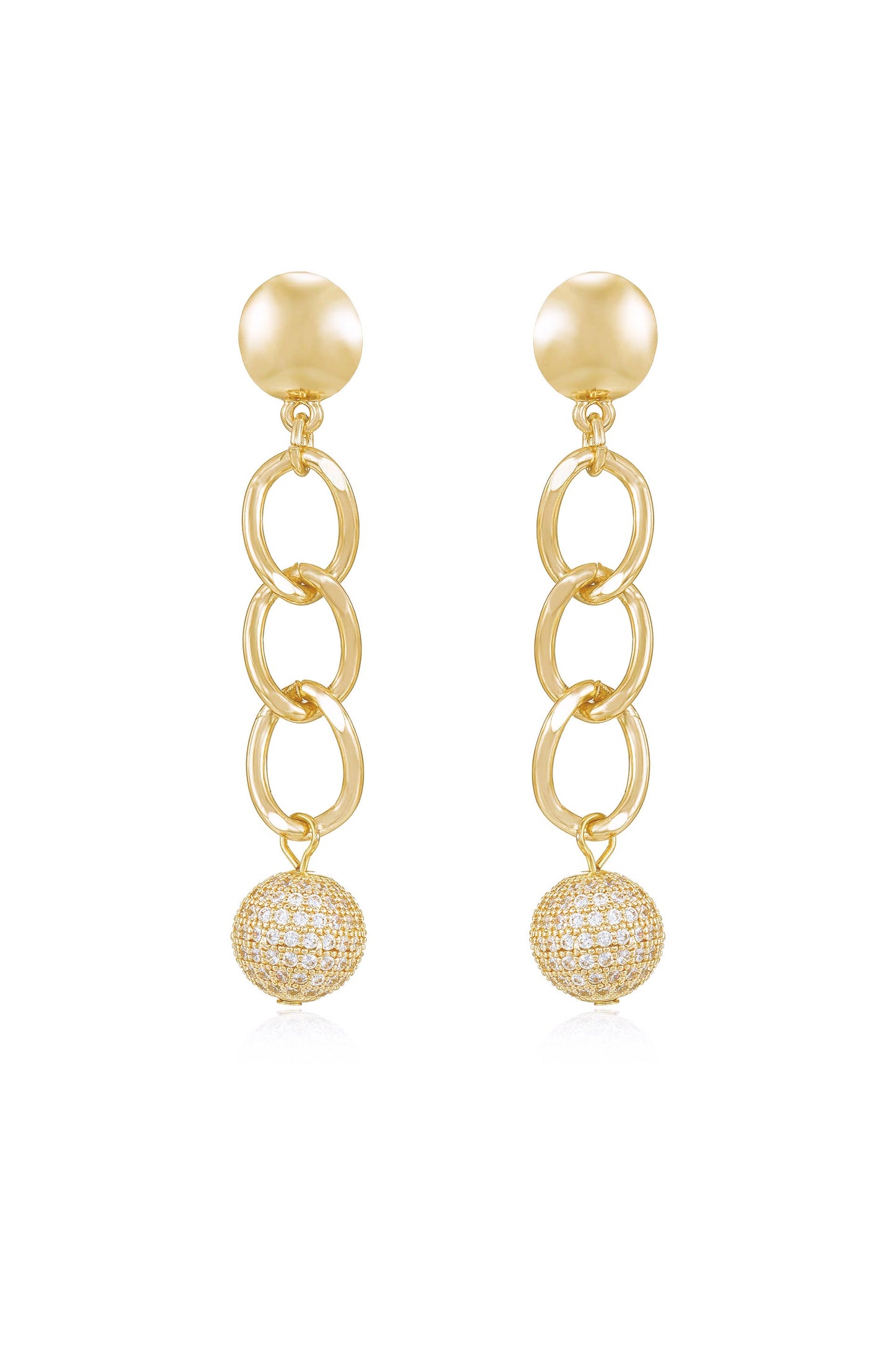 Chain Dangle Crystal Ball 18k Gold Plated Earrings