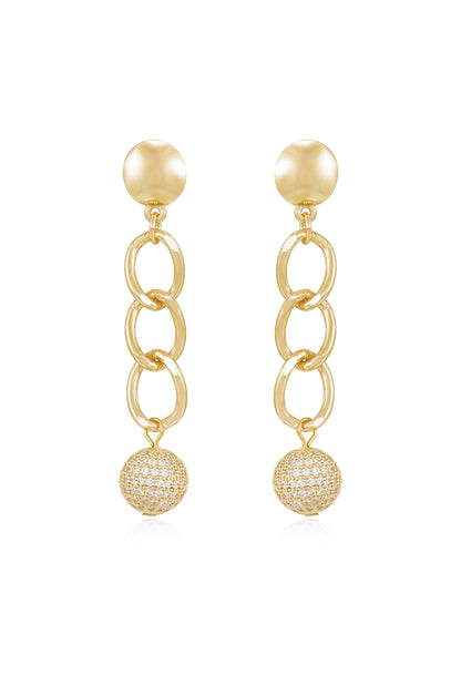 Chain Dangle Crystal Ball 18k Gold Plated Earrings
