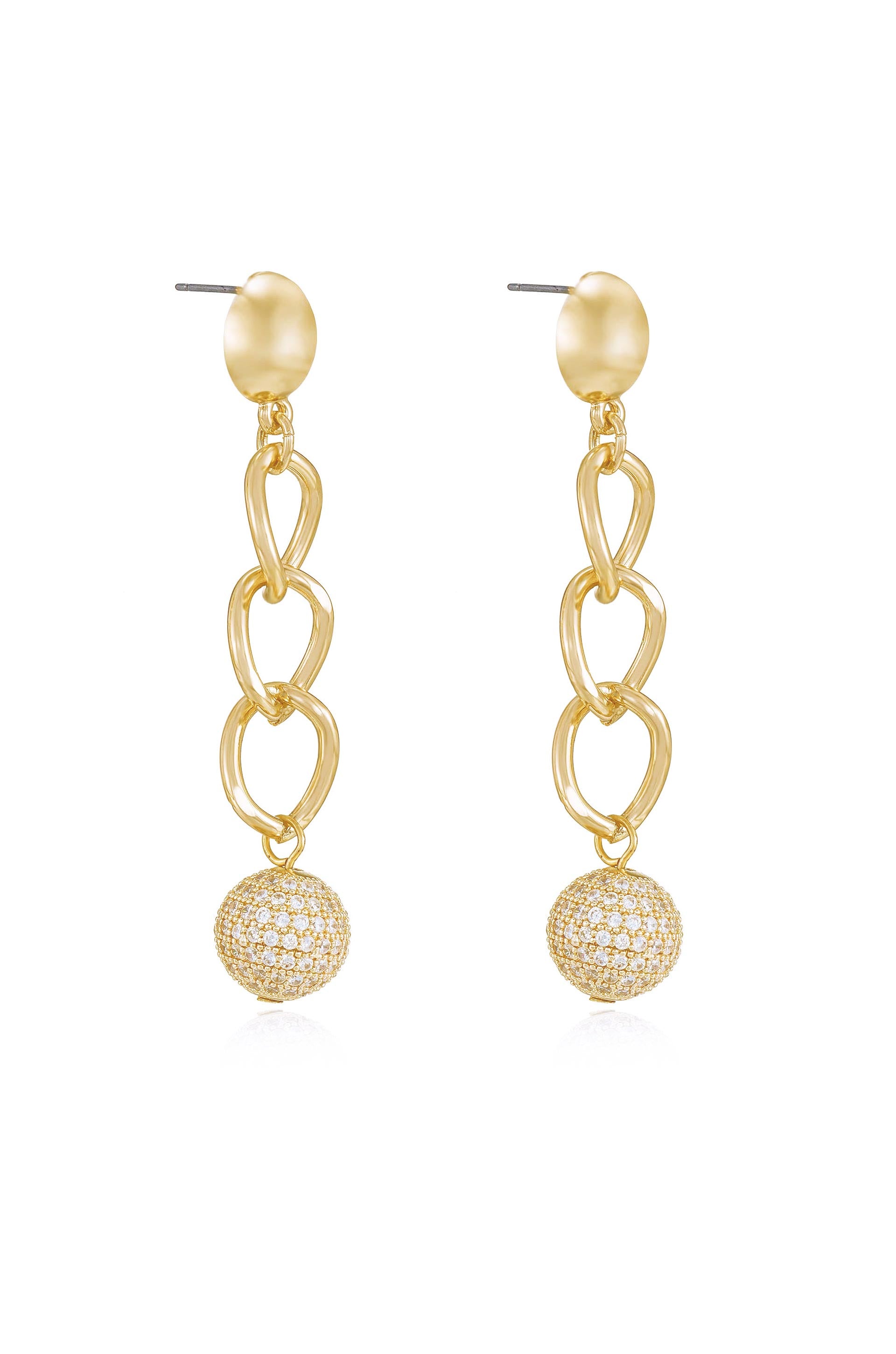 Chain Dangle Crystal Ball 18k Gold Plated Earrings side