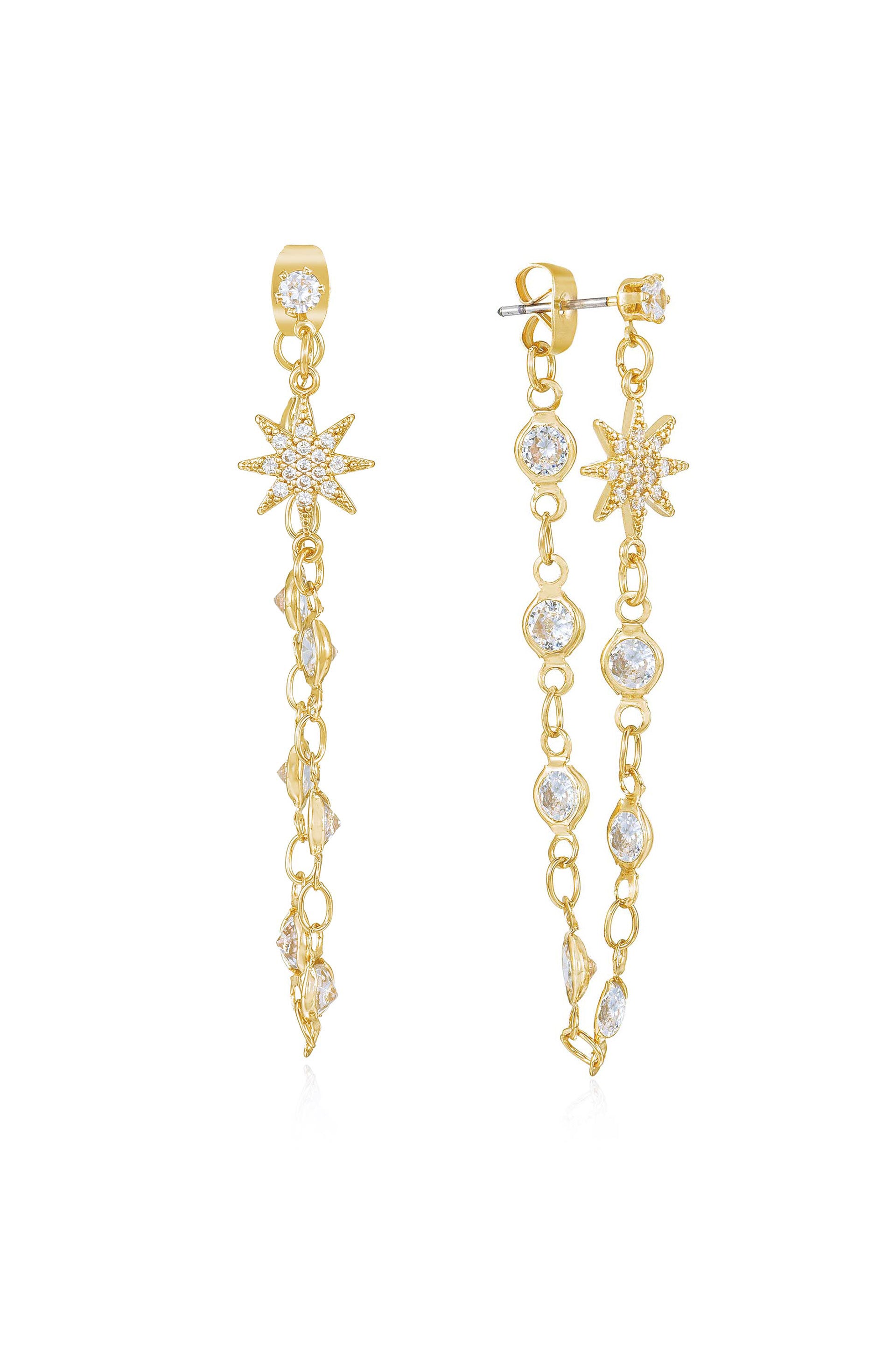 Starburst Crystal Chain Dangle 18k Gold Plated Earrings