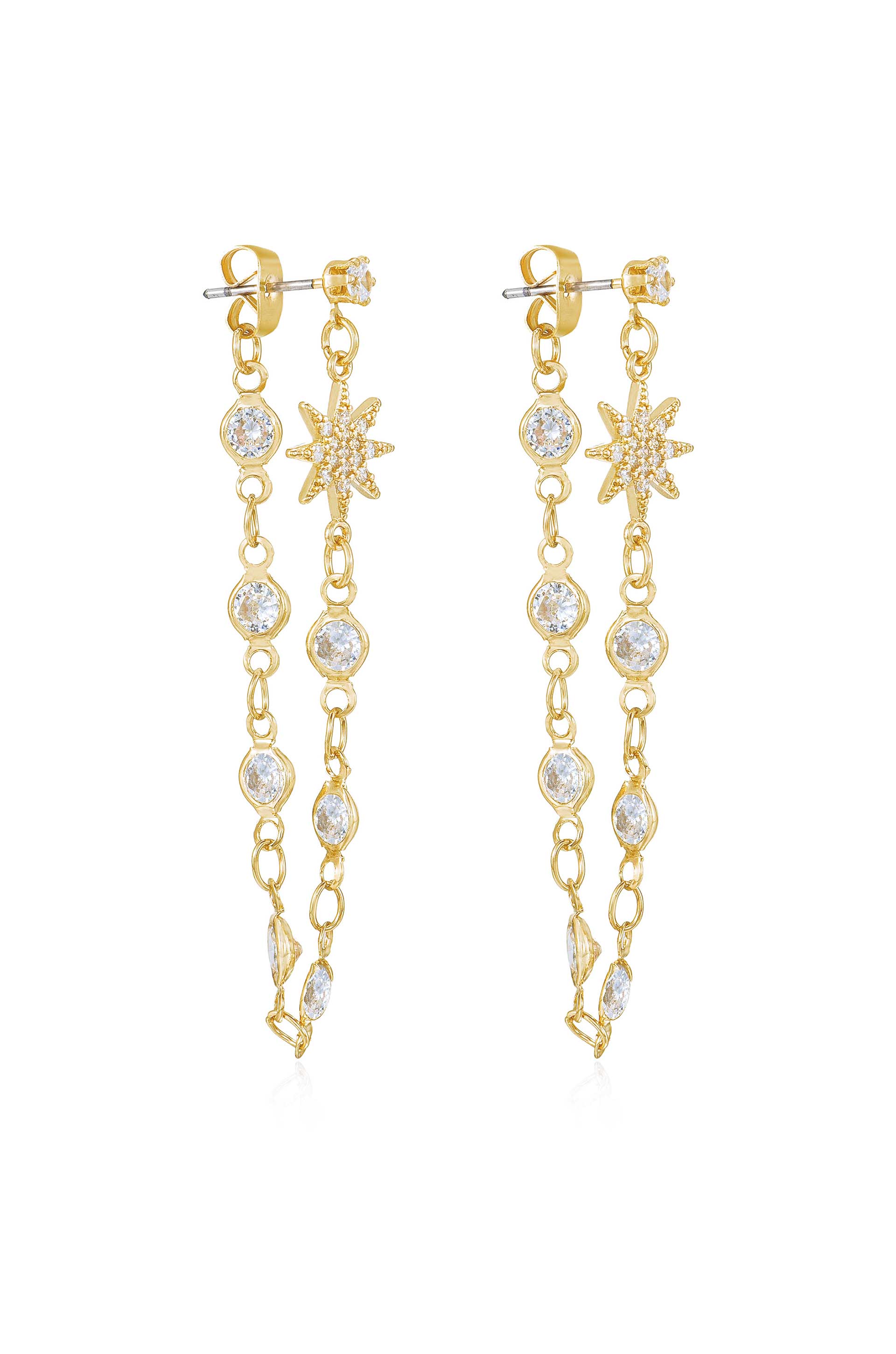 Starburst Crystal Chain Dangle 18k Gold Plated Earrings side