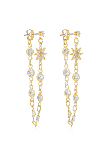 Starburst Crystal Chain Dangle 18k Gold Plated Earrings side