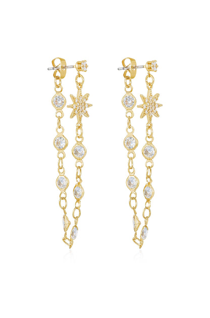 Starburst Crystal Chain Dangle 18k Gold Plated Earrings side