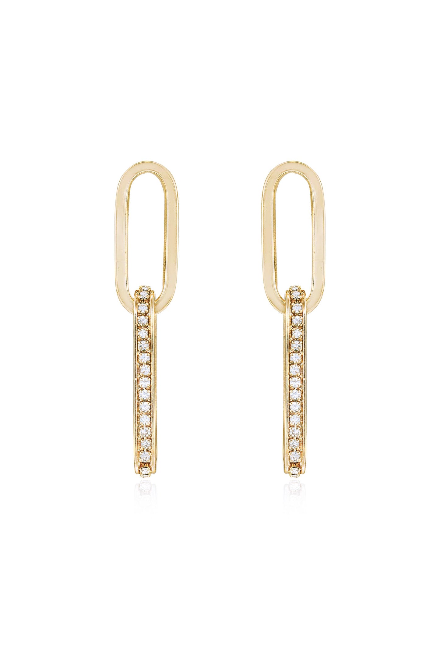 Golden and Crystal Simple Link 18k Gold Plated Earrings
