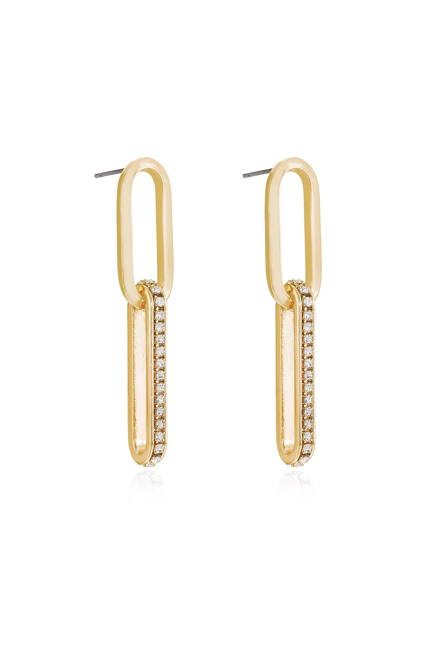 Golden and Crystal Simple Link 18k Gold Plated Earrings side