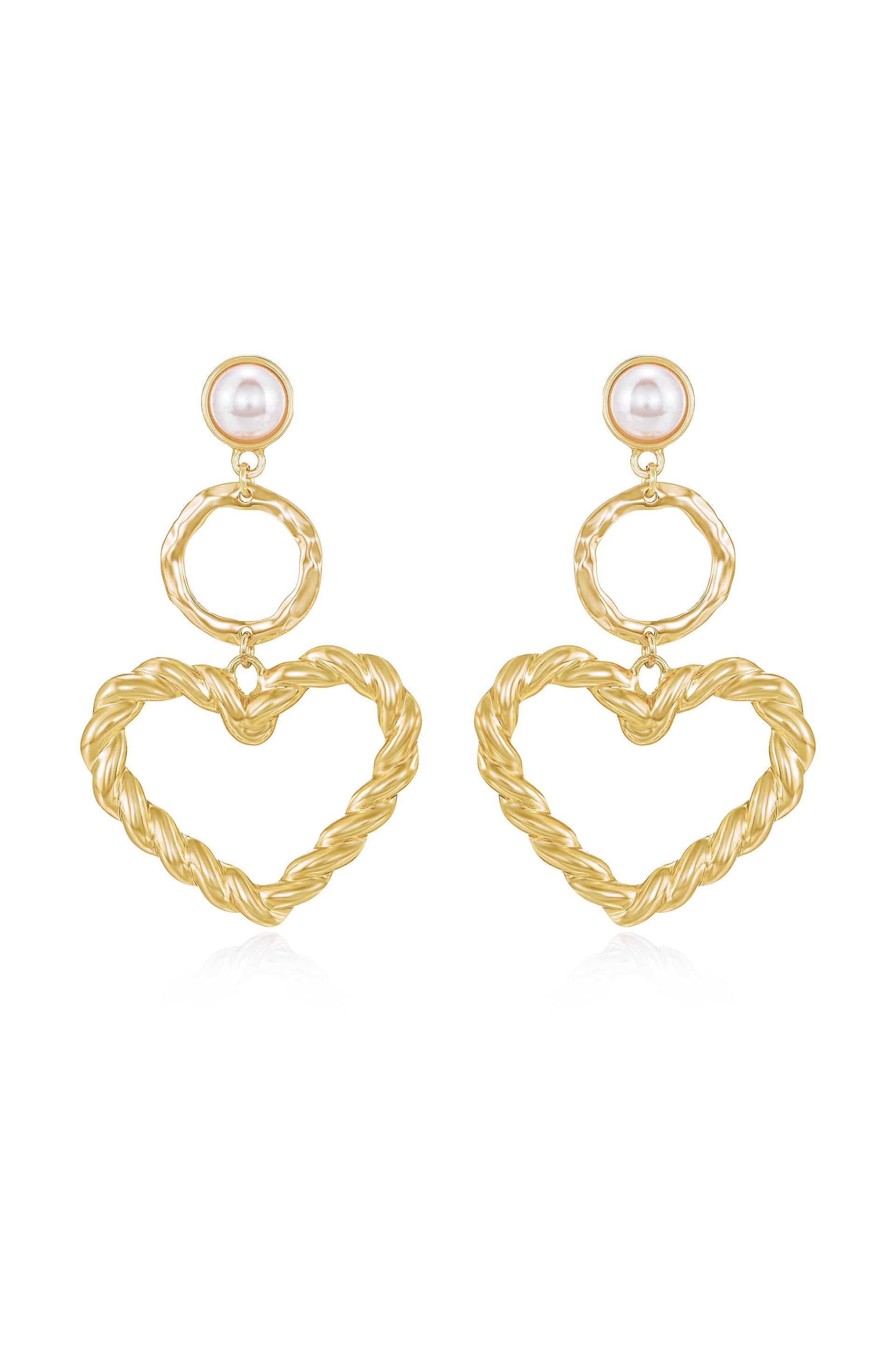 Twisted Heart Pearl and 18k Gold Plated Earrings