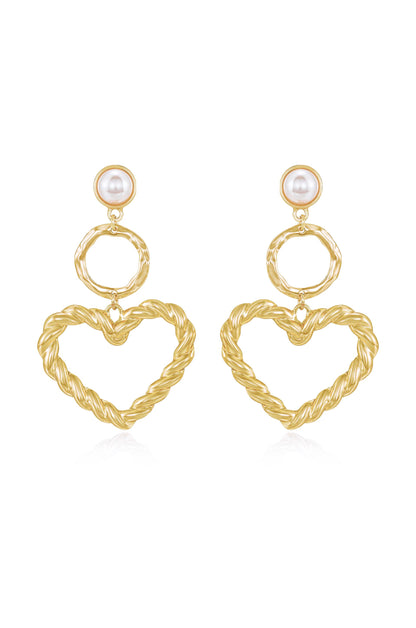 Twisted Heart Pearl and 18k Gold Plated Earrings