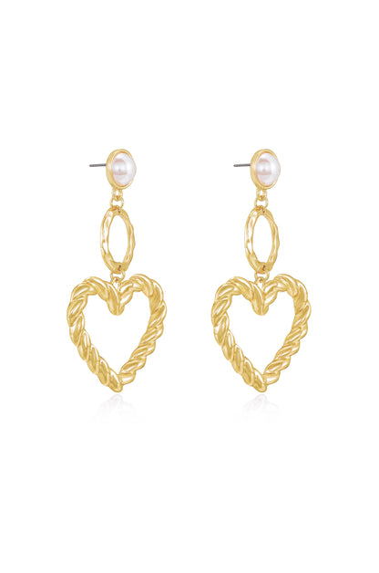 Twisted Heart Pearl and 18k Gold Plated Earrings side