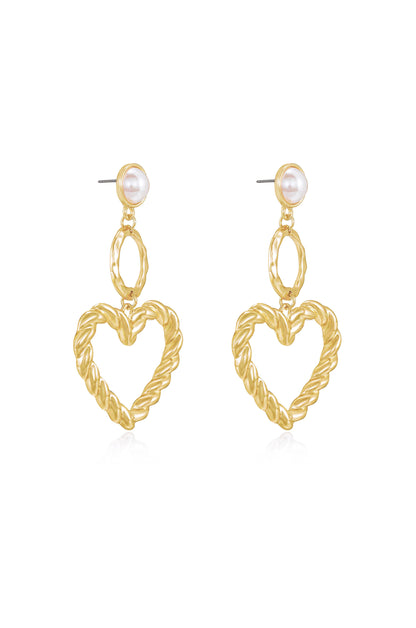 Twisted Heart Pearl and 18k Gold Plated Earrings side