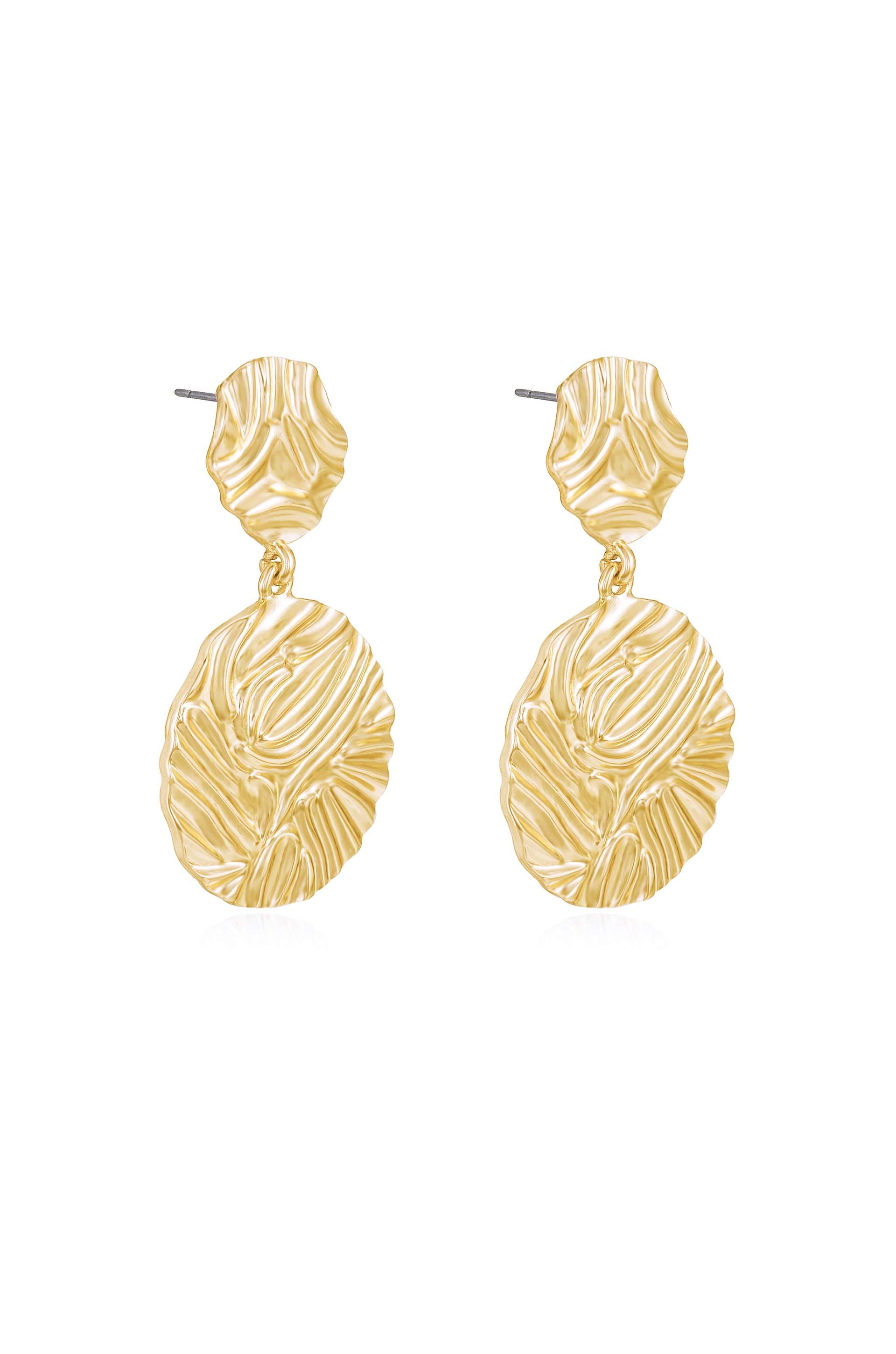 Textured Etching 18k Gold Plated Earrings side