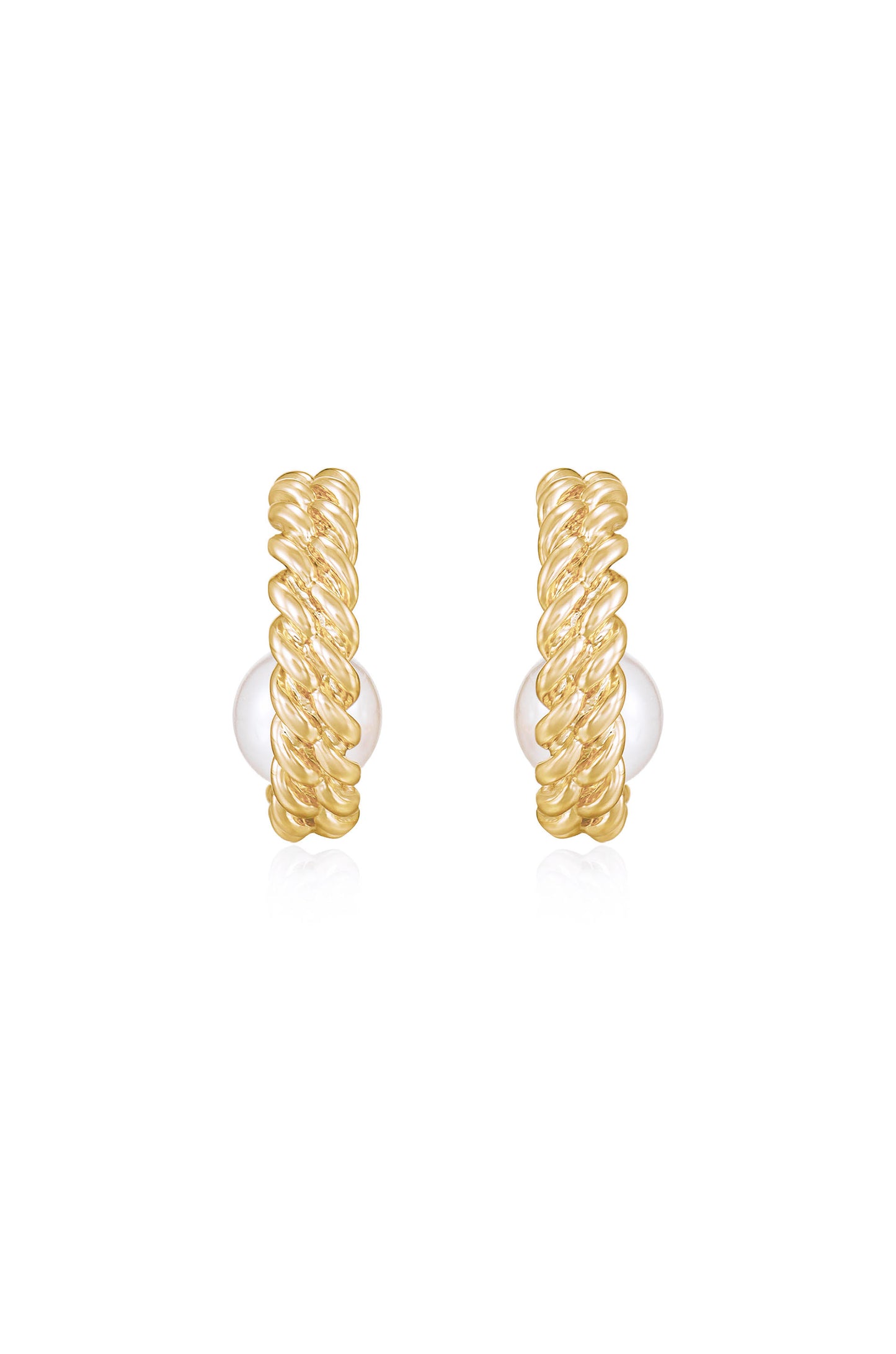 Pearls on a Swing 18k Gold Plated Hoop Earrings front