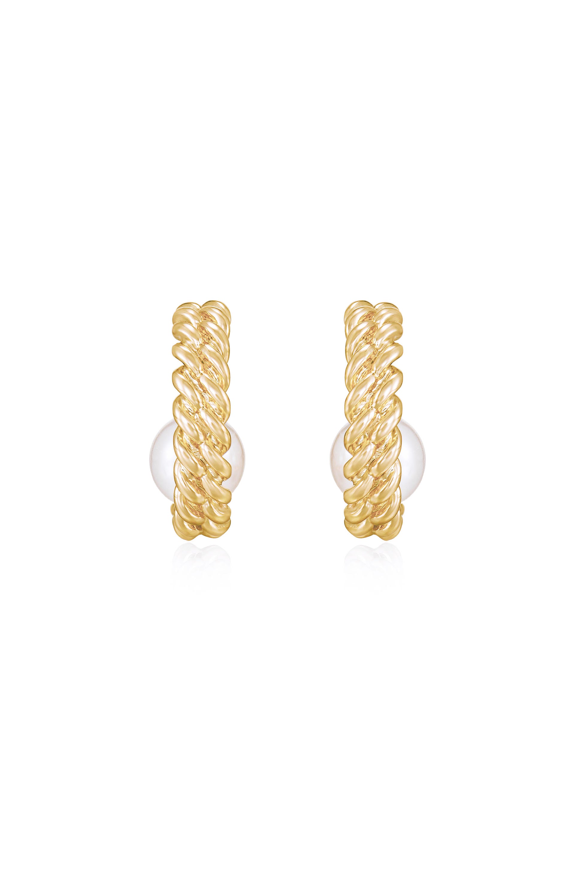 Pearls on a Swing 18k Gold Plated Hoop Earrings front