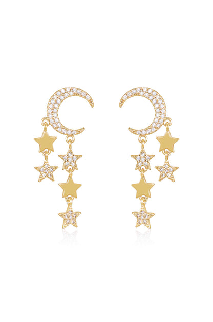 Lunar Shower Crystal Dangle 18k Gold Plated Earrings