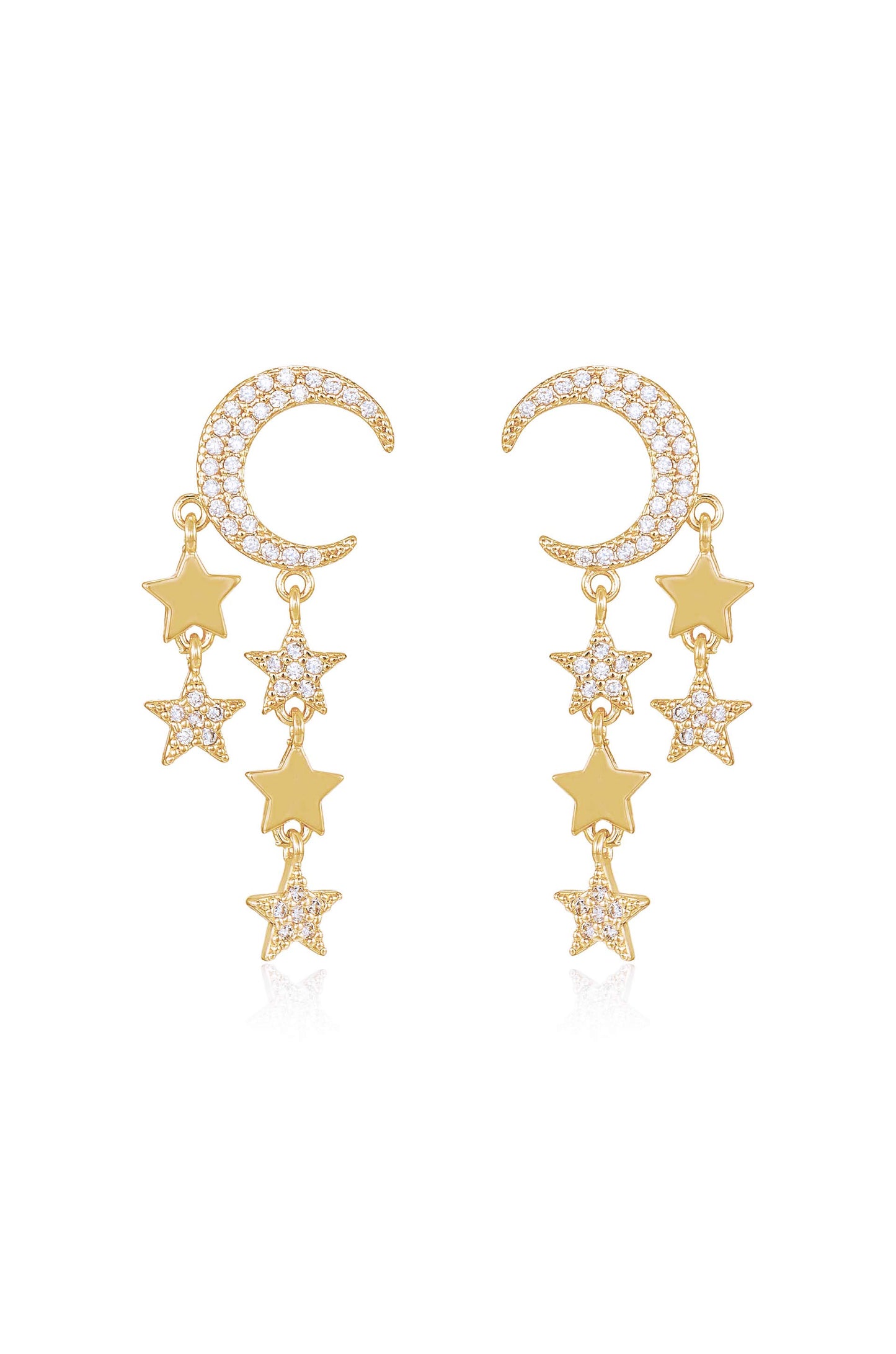 Lunar Shower Crystal Dangle 18k Gold Plated Earrings