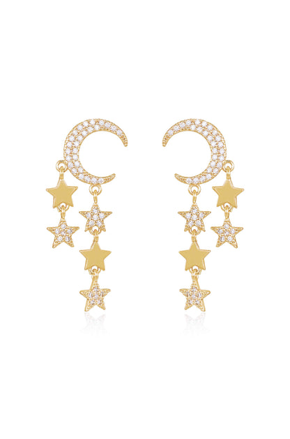 Lunar Shower Crystal Dangle 18k Gold Plated Earrings