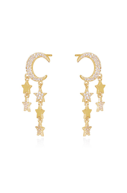 Lunar Shower Crystal Dangle 18k Gold Plated Earrings side
