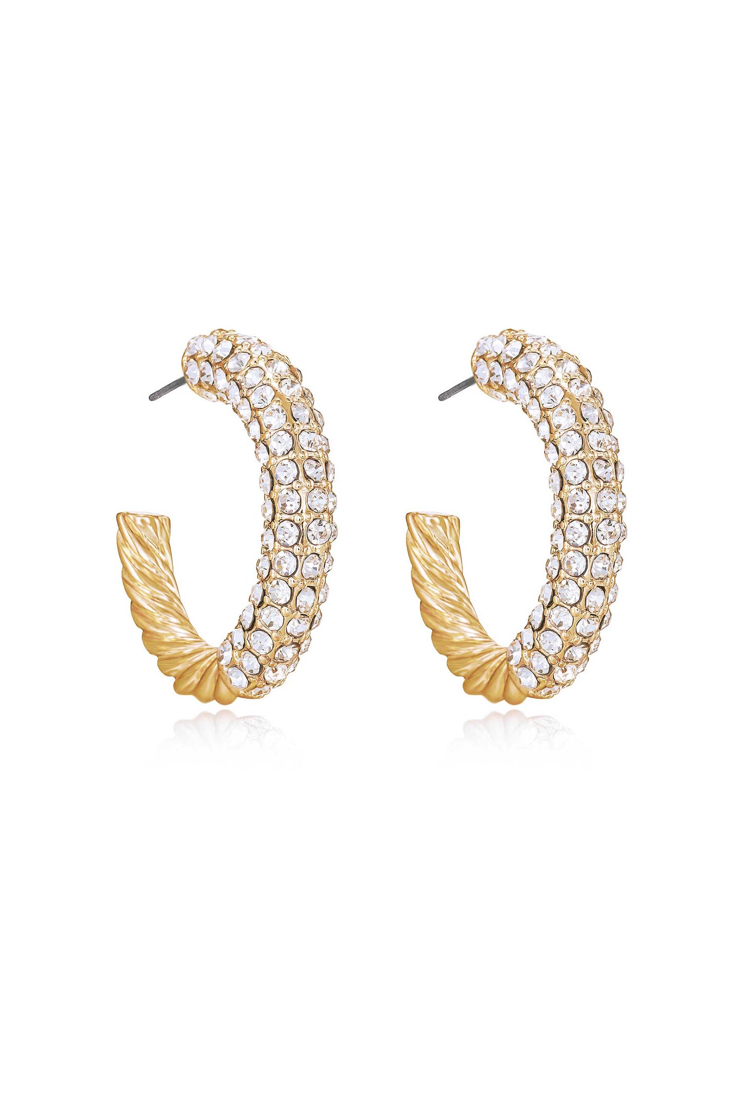 Crystal Dotted Twists 18k Gold Plated Hoop Earrings side