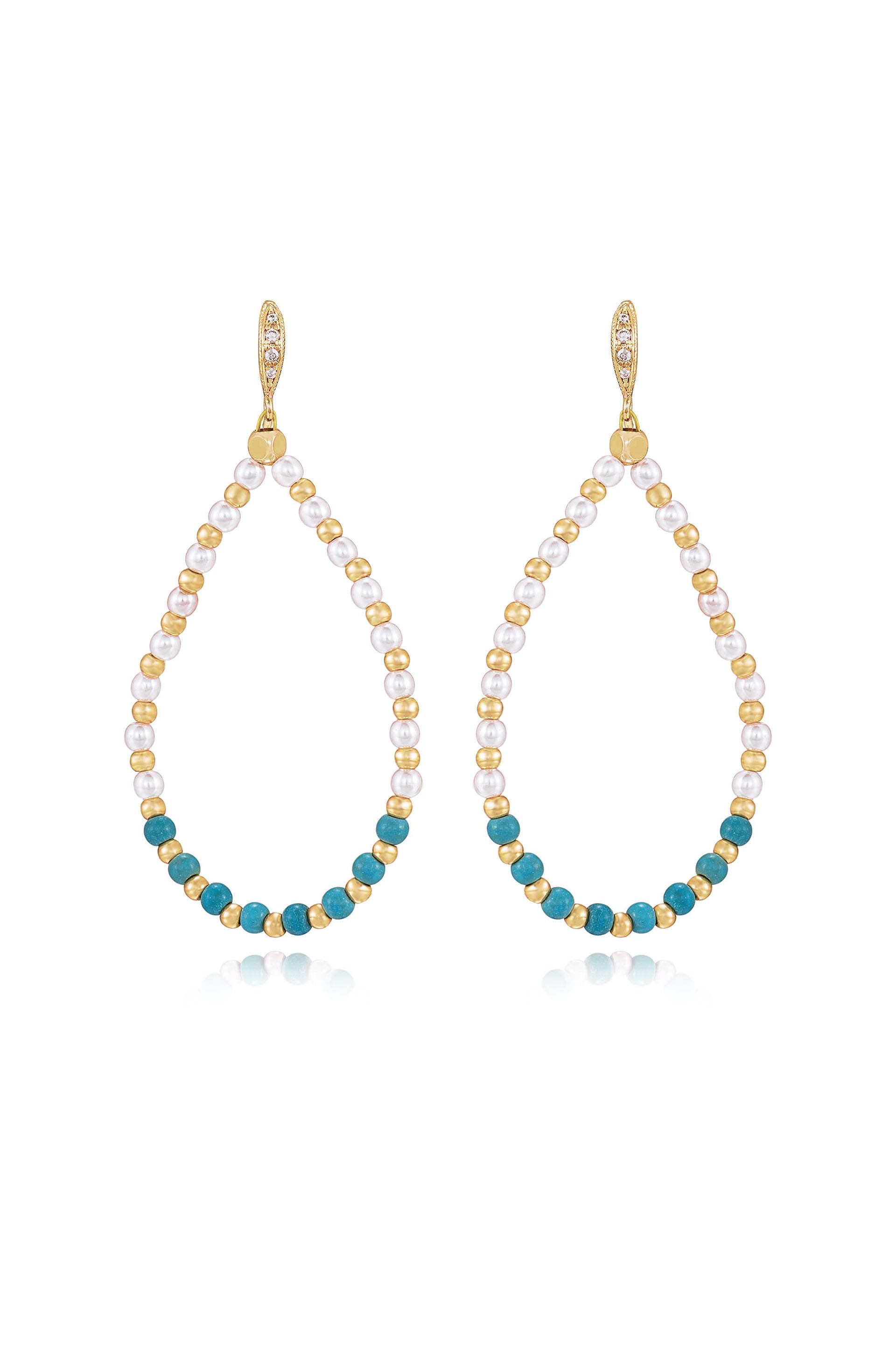 Turquoise and Pearl Teardrop 18k Gold Plated Drop Earrings