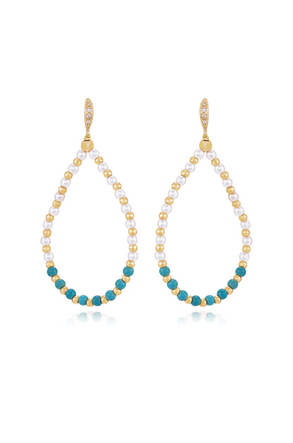 Turquoise and Pearl Teardrop 18k Gold Plated Drop Earrings