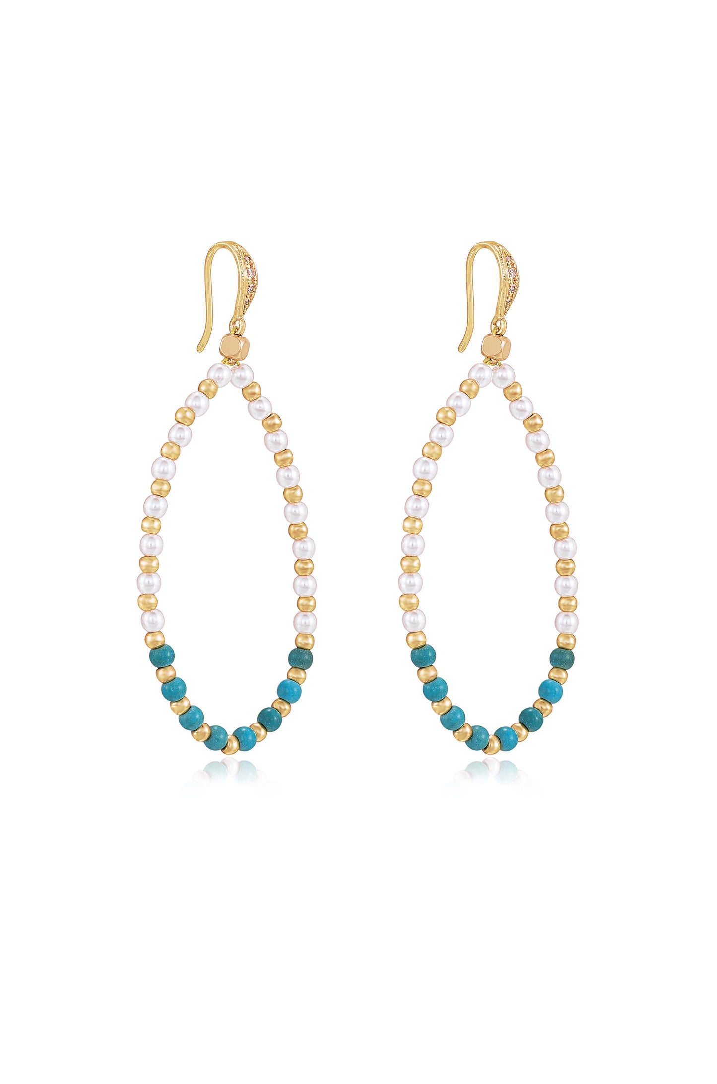 Turquoise and Pearl Teardrop 18k Gold Plated Drop Earrings side