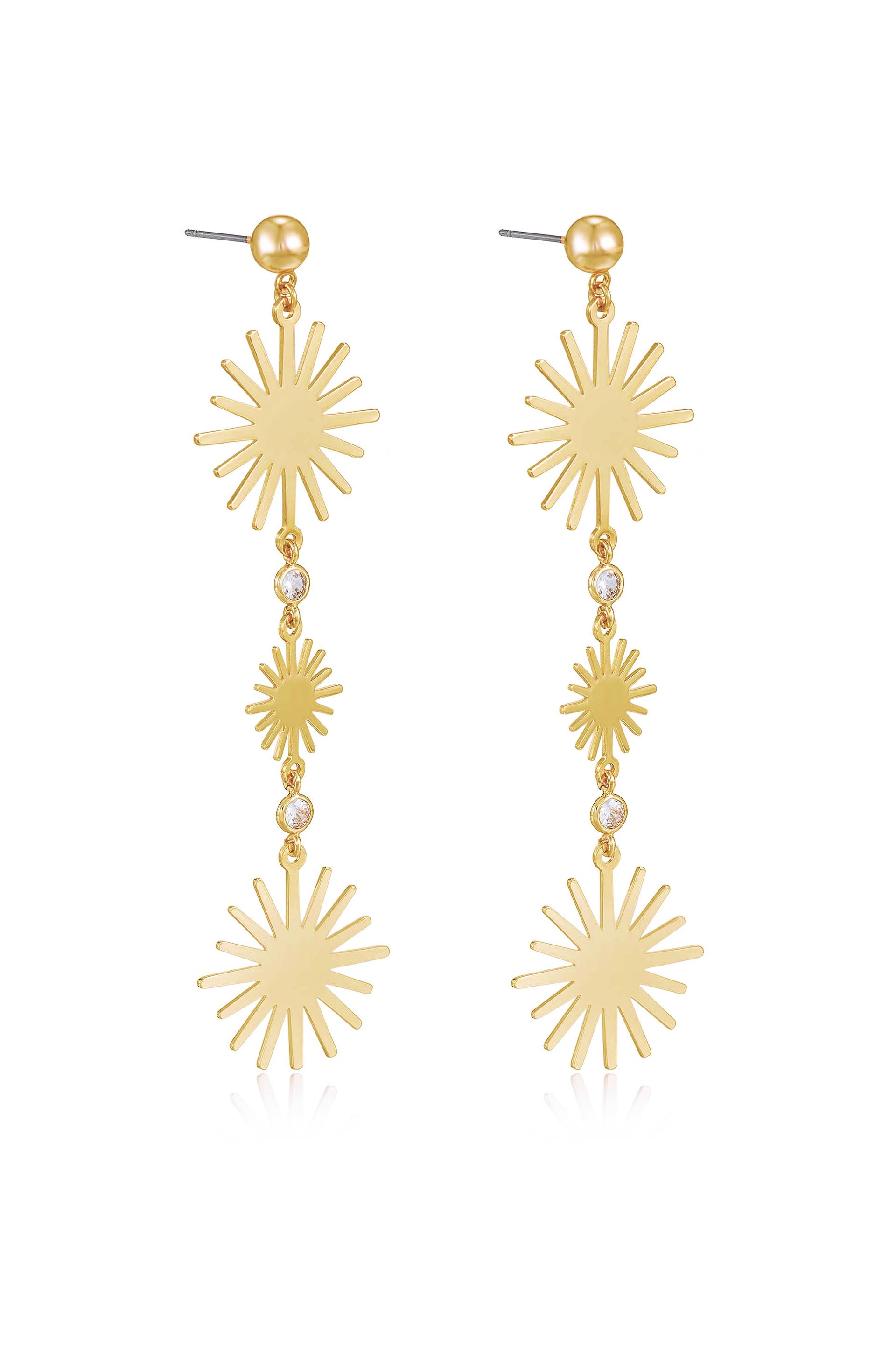 Sunburst Drop 18k Gold Plated Dangle Earrings side