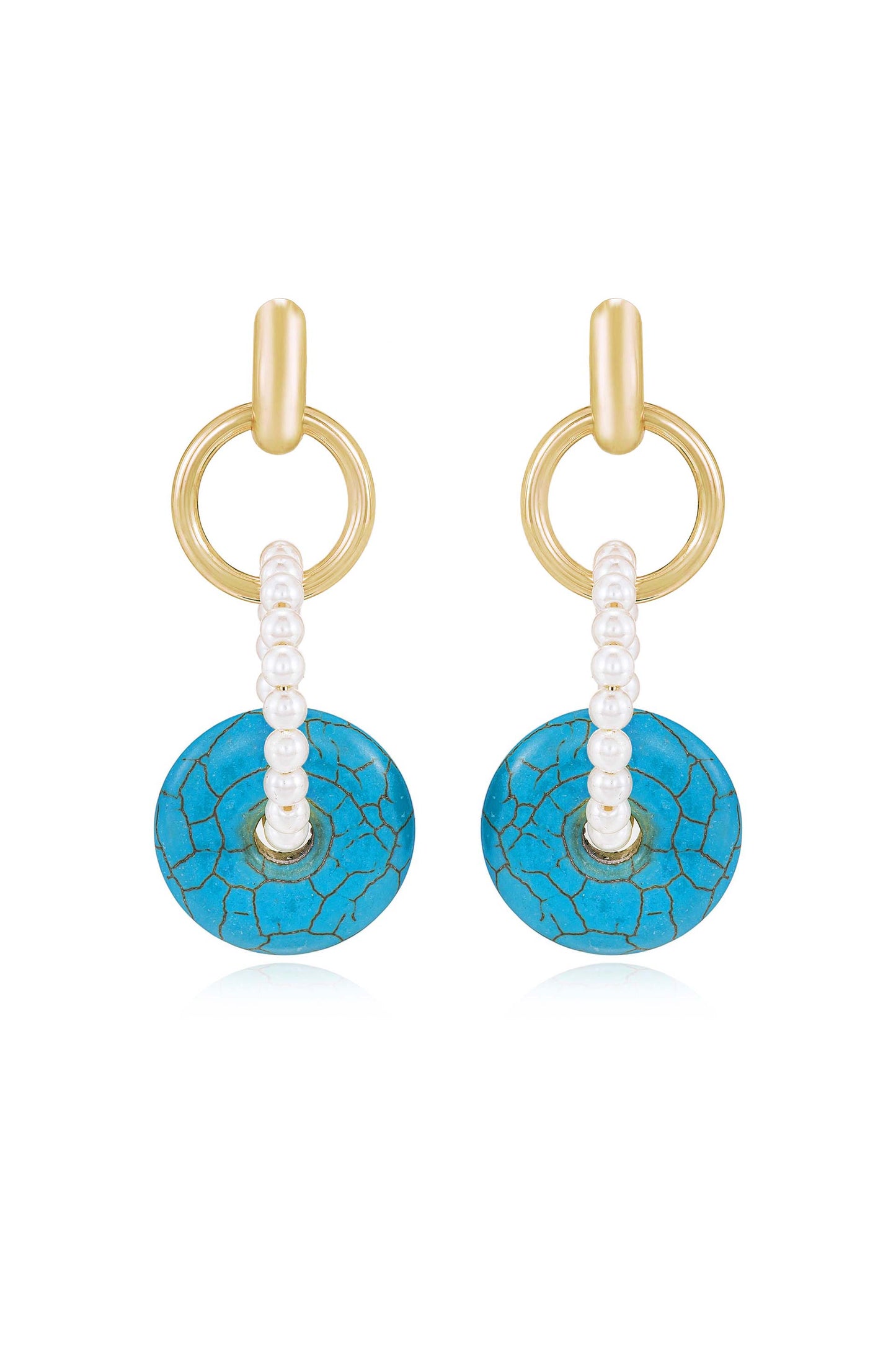 Turquoise and Pearl 18k Gold Plated Dangle Earrings