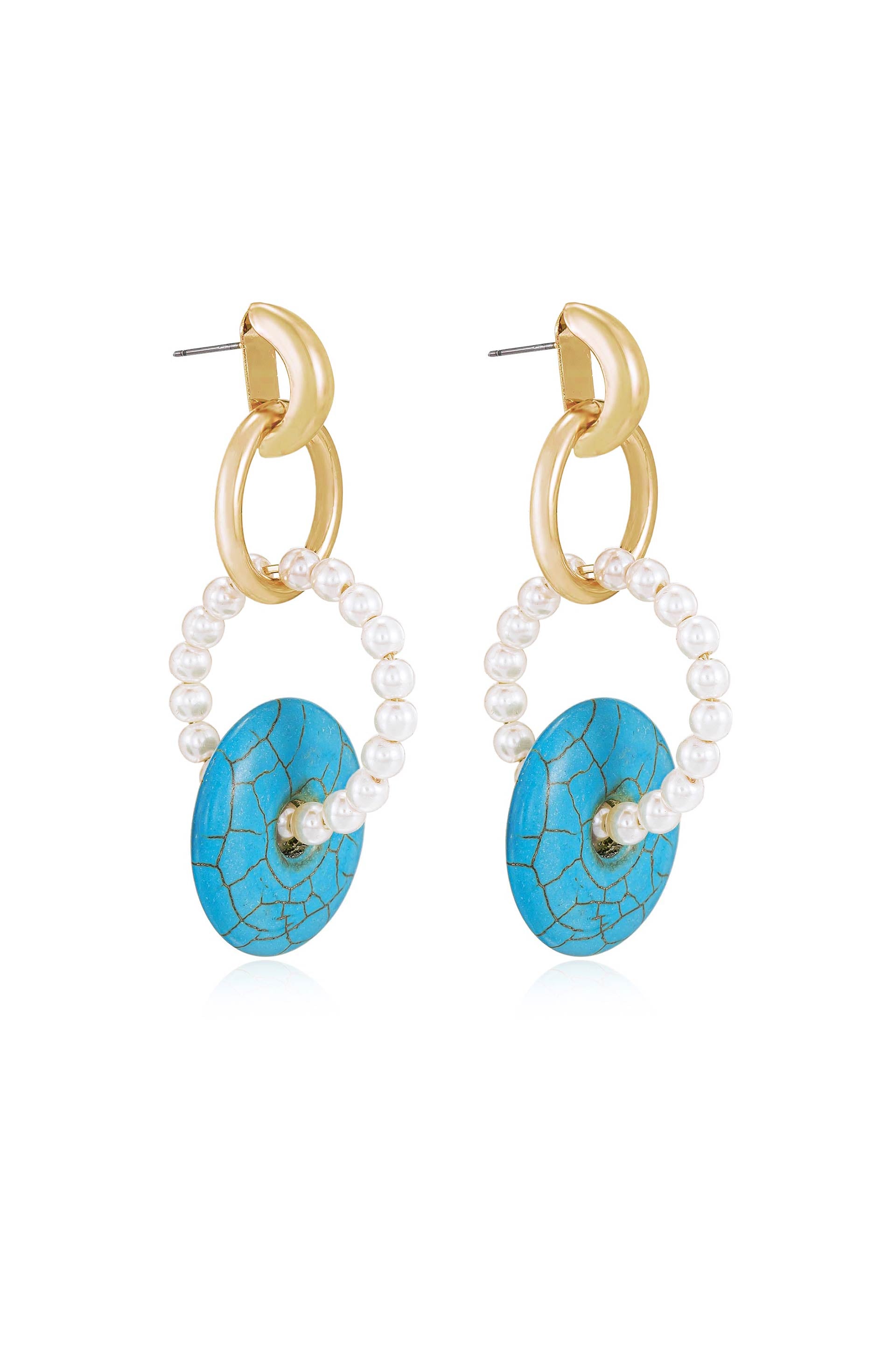 Turquoise and Pearl 18k Gold Plated Dangle Earrings side