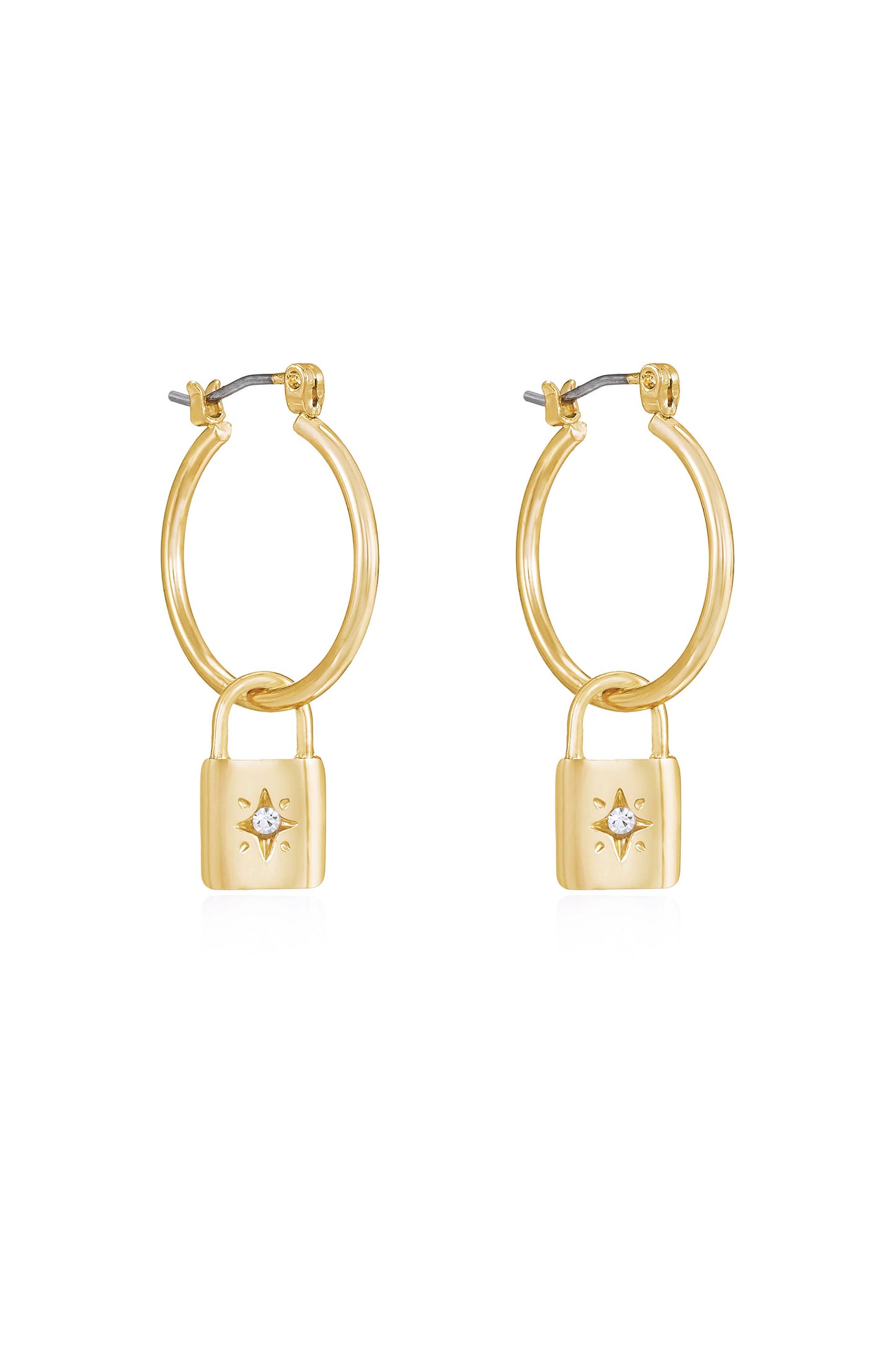 Golden Hoop 18k Gold Plated Earrings with Star Lock Charm side