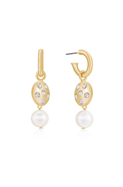 Mini Pearl and Crystal Disc 18k Gold Plated Dangle Earrings