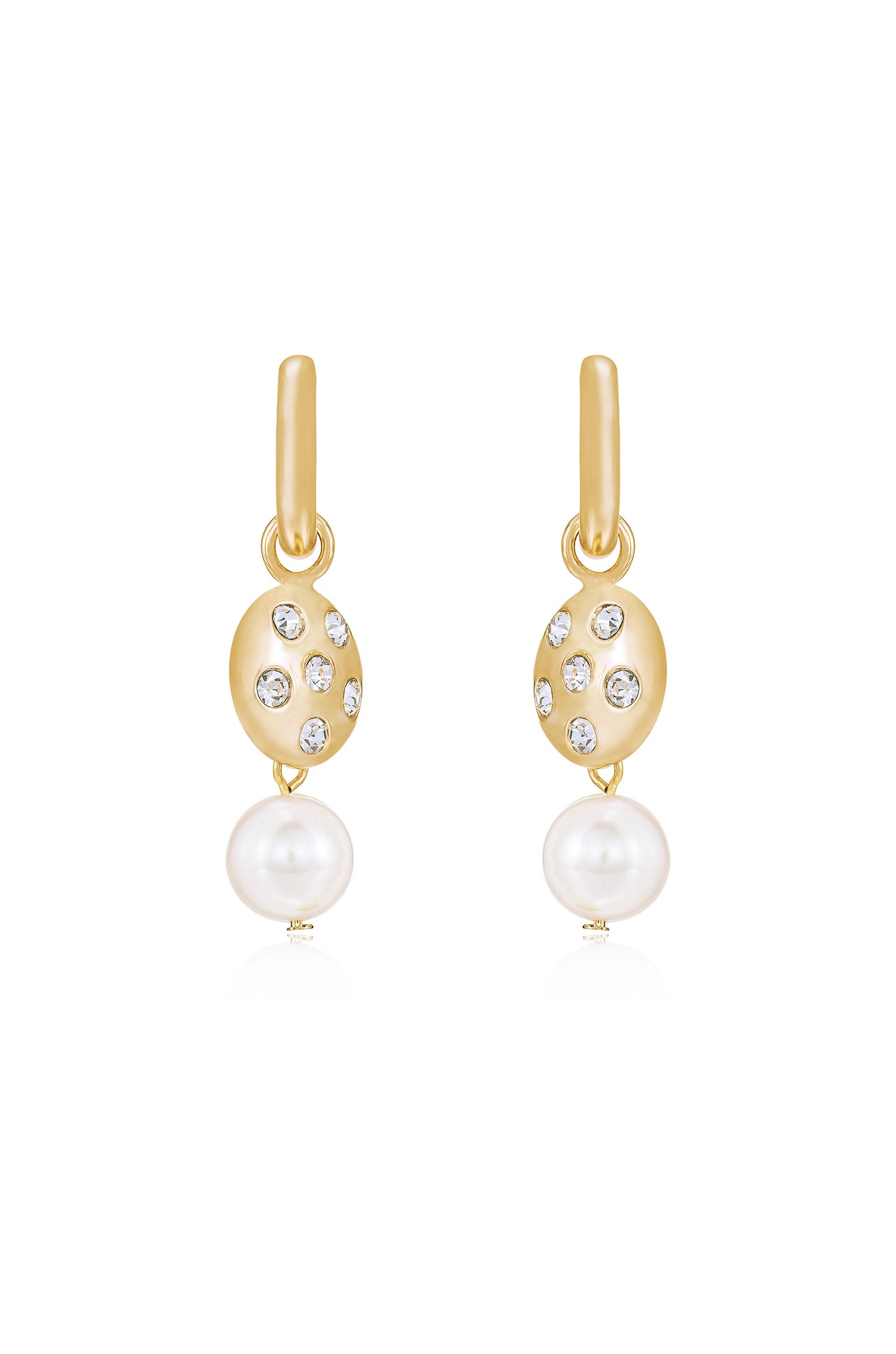 Mini Pearl and Crystal Disc 18k Gold Plated Dangle Earrings front