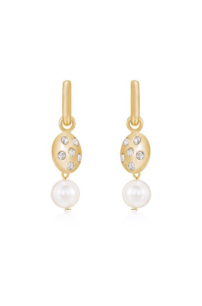 Mini Pearl and Crystal Disc 18k Gold Plated Dangle Earrings front