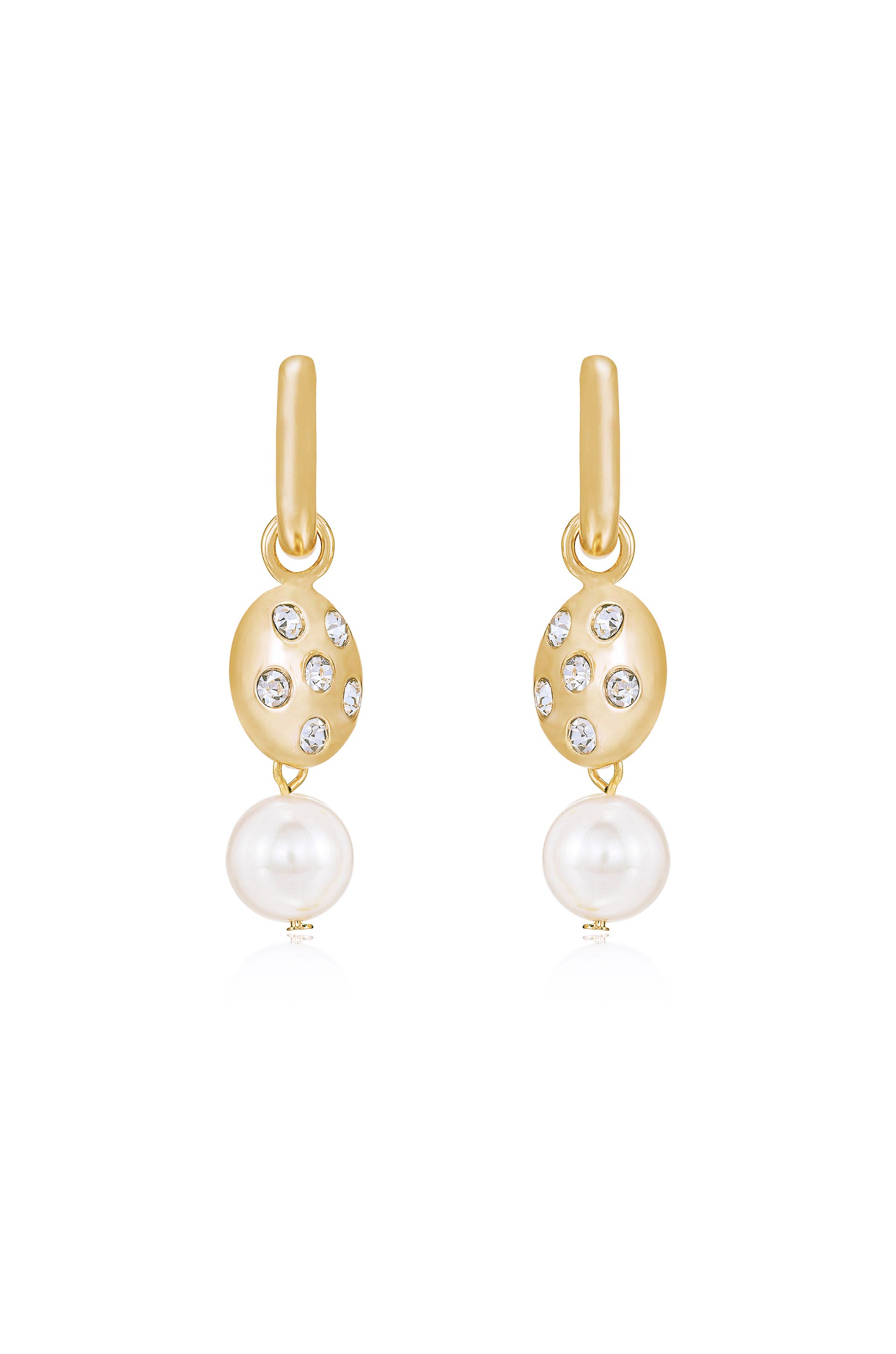 Mini Pearl and Crystal Disc 18k Gold Plated Dangle Earrings front