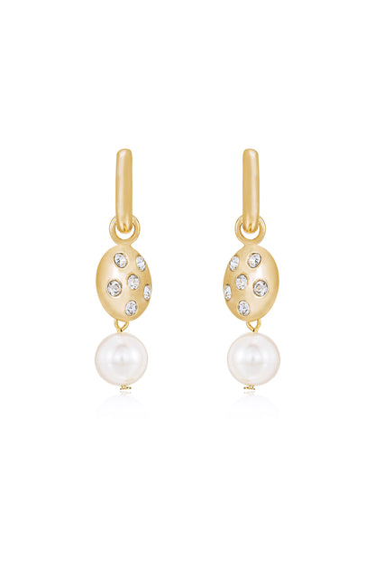 Mini Pearl and Crystal Disc 18k Gold Plated Dangle Earrings front