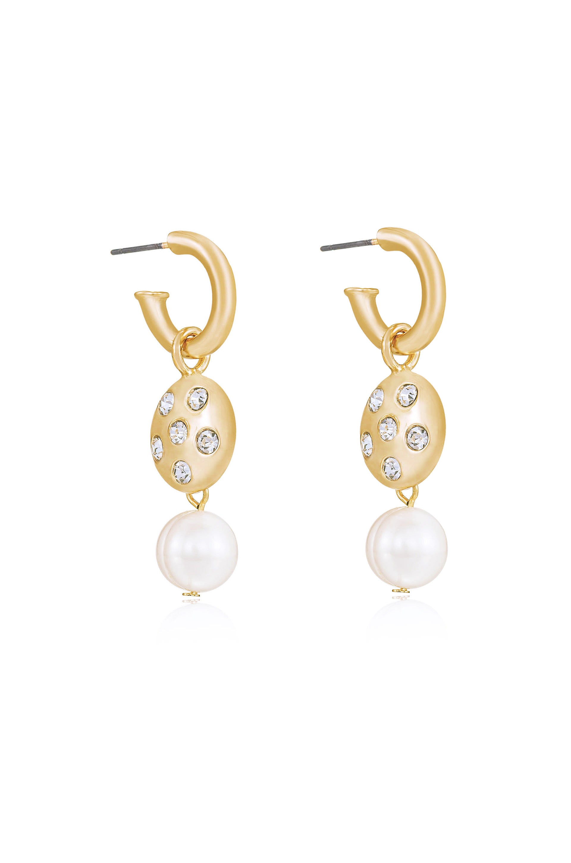 Mini Pearl and Crystal Disc 18k Gold Plated Dangle Earrings side
