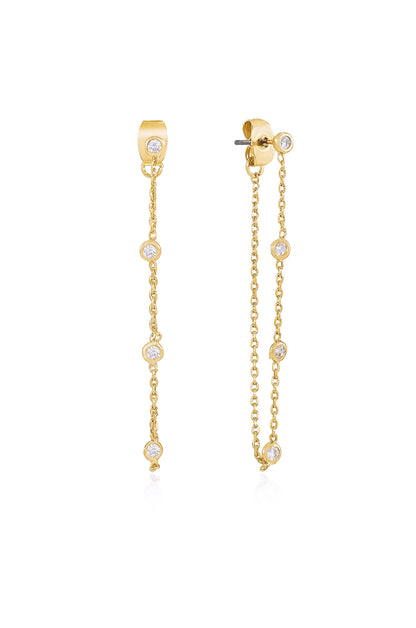 Elegantly Modern Chain and Crystal Strand 18k Gold Plated Earrings