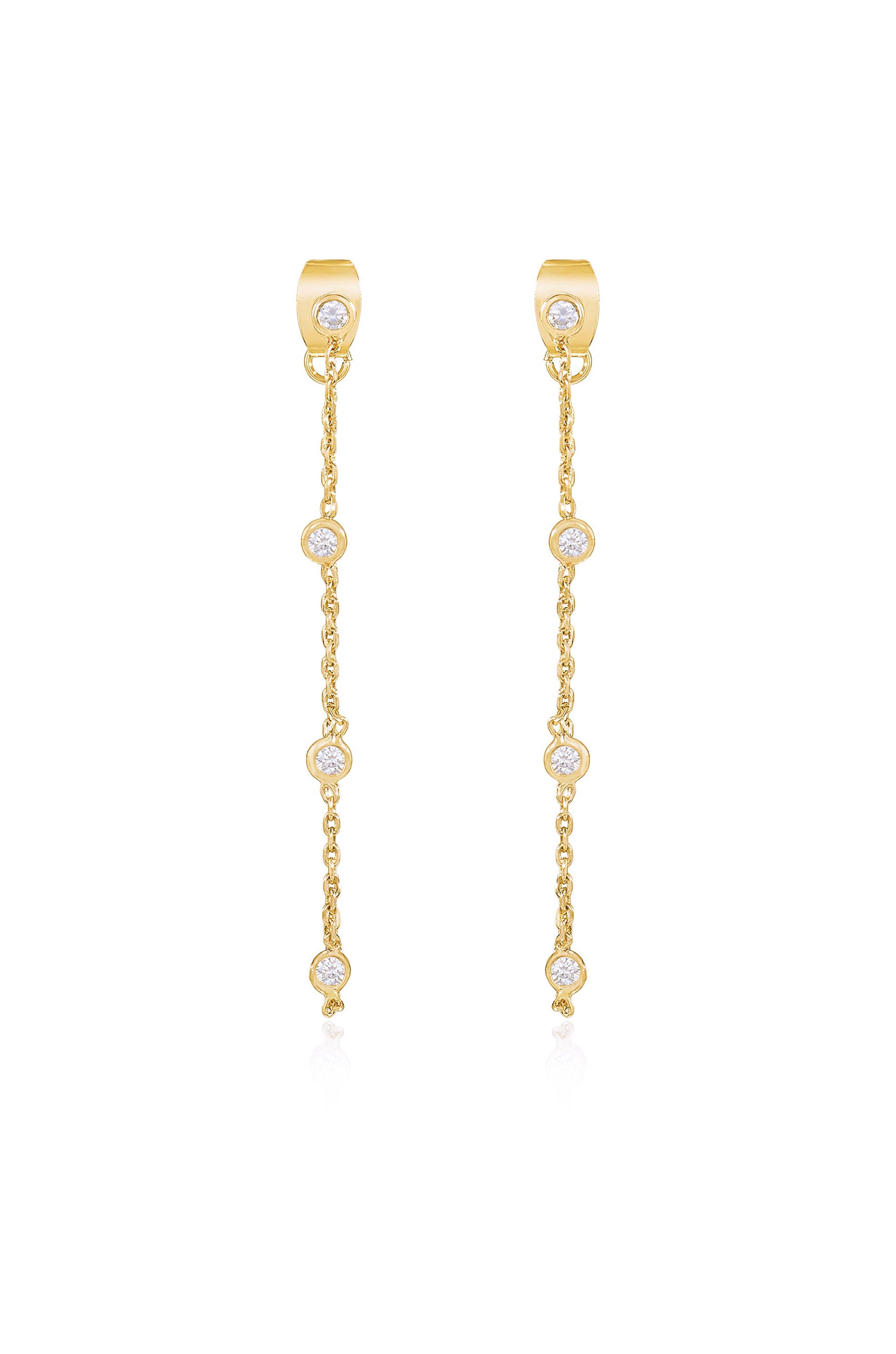 Elegantly Modern Chain and Crystal Strand 18k Gold Plated Earrings front