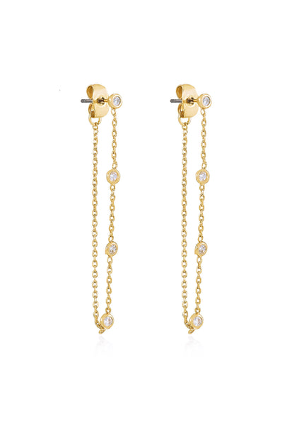 Elegantly Modern Chain and Crystal Strand 18k Gold Plated Earrings side