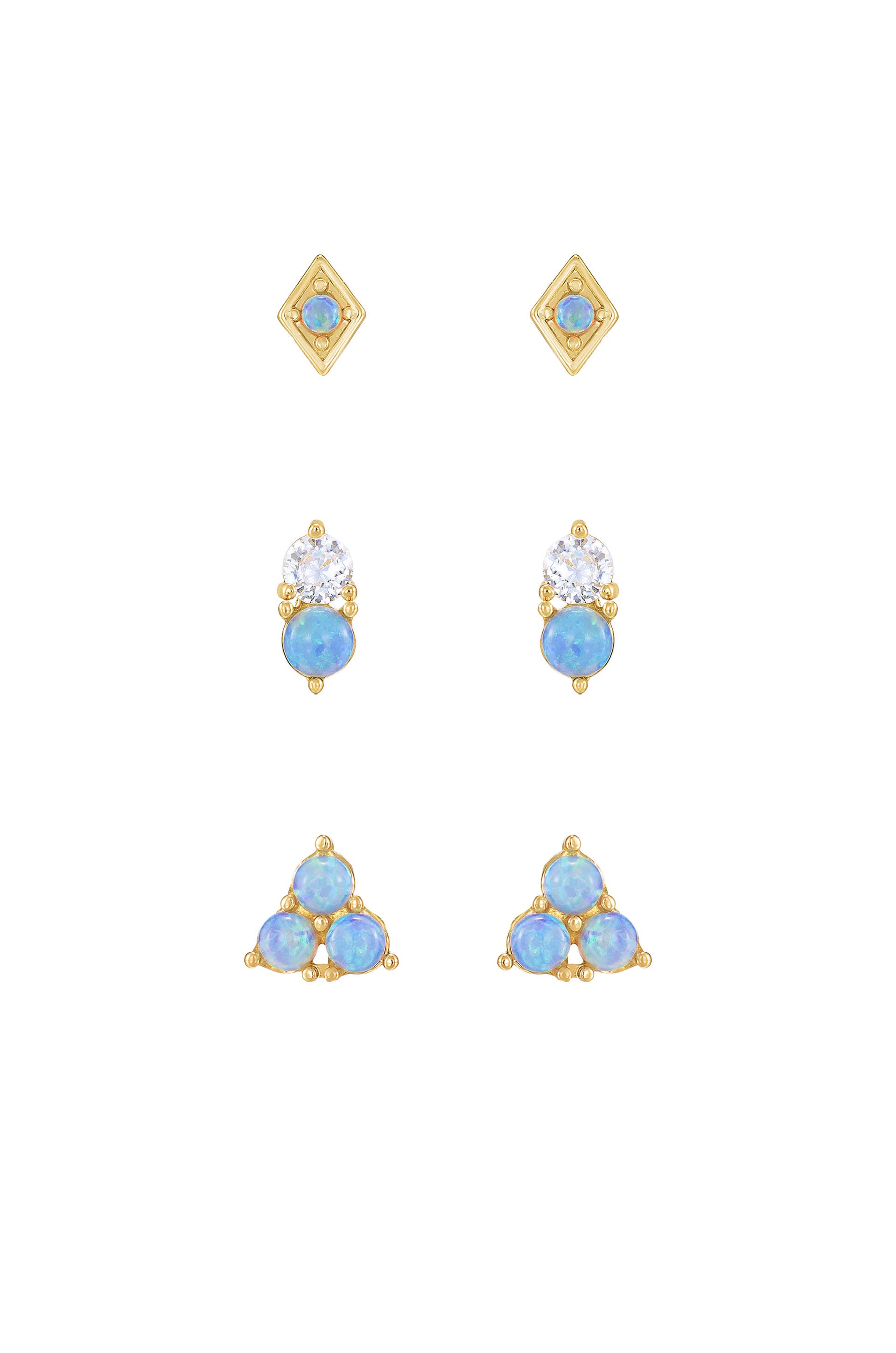 Blue Kyocera Opal & 18k Gold Plated Geometric Stud Set