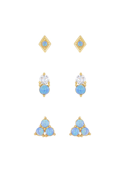 Blue Kyocera Opal & 18k Gold Plated Geometric Stud Set