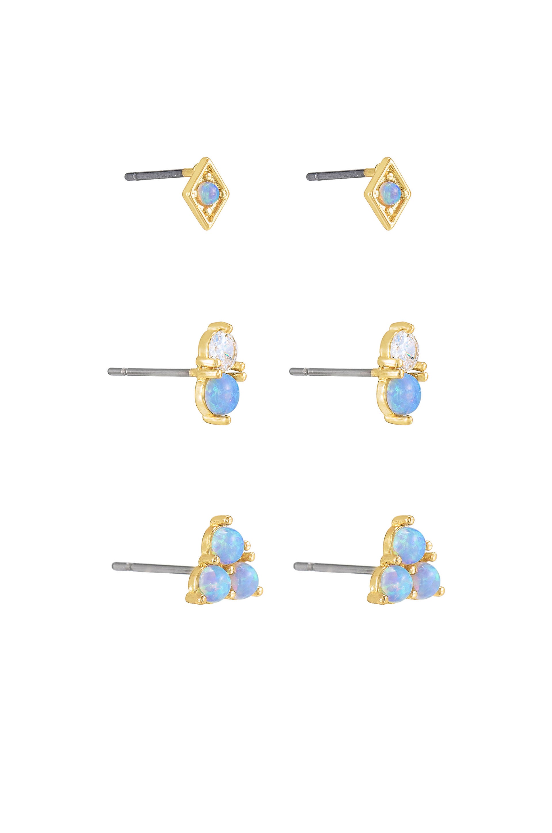 Blue Kyocera Opal & 18k Gold Plated Geometric Stud Set side