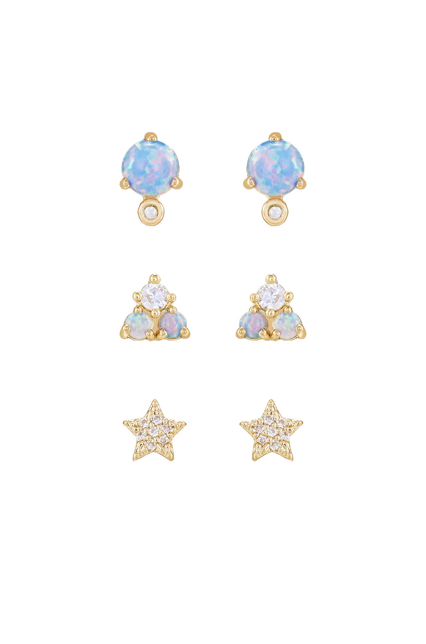 Blue Opal and Crystal Celestial 18k Gold Plated Earring Set
