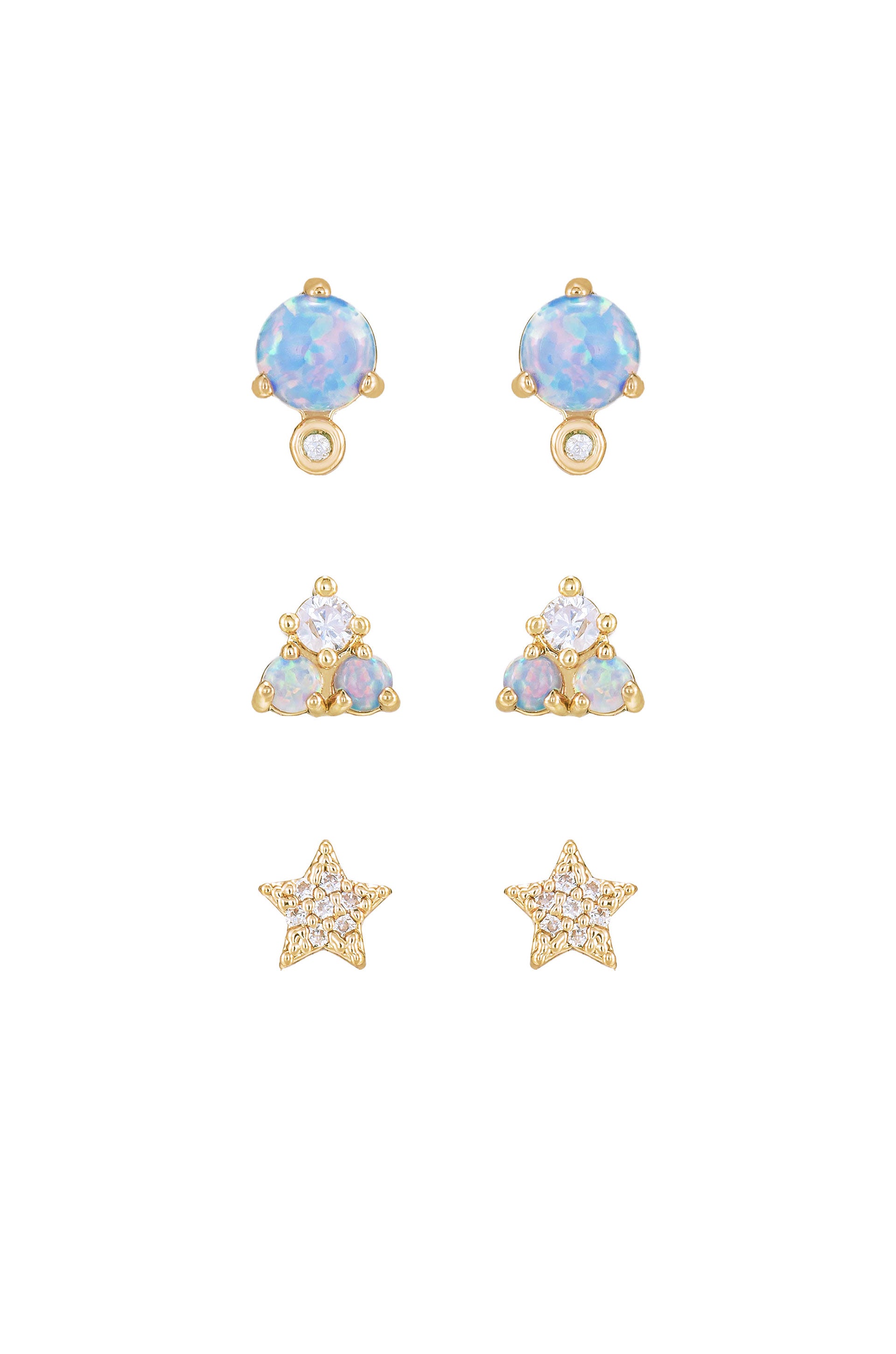 Blue Opal and Crystal Celestial 18k Gold Plated Earring Set