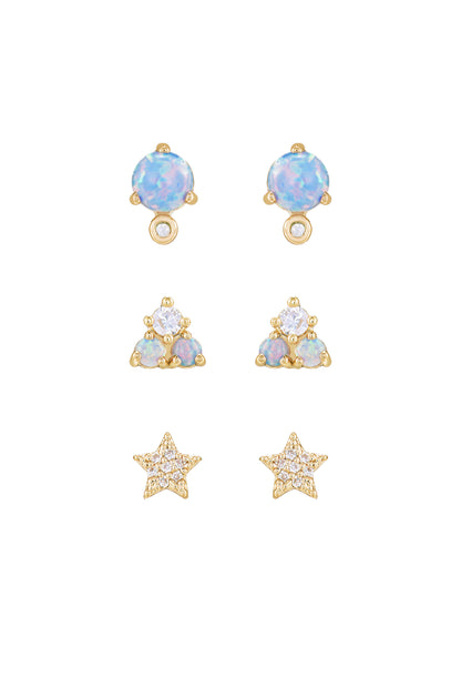 Blue Opal and Crystal Celestial 18k Gold Plated Earring Set