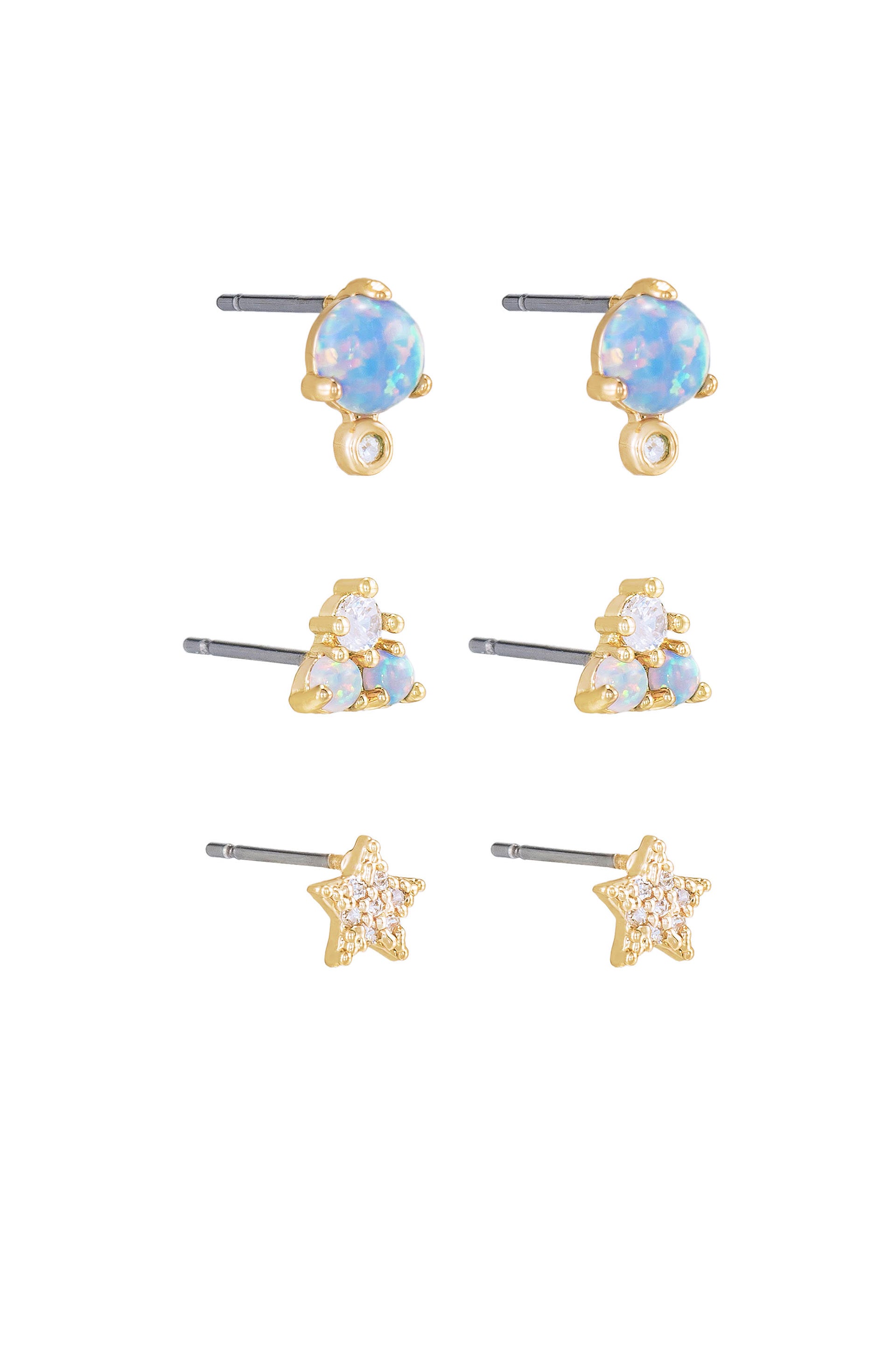 Blue Opal and Crystal Celestial 18k Gold Plated Earring Set side