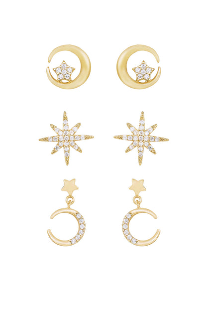 Celestial Stud and Mini Dangle 18k Gold Plated Earring Set of 3